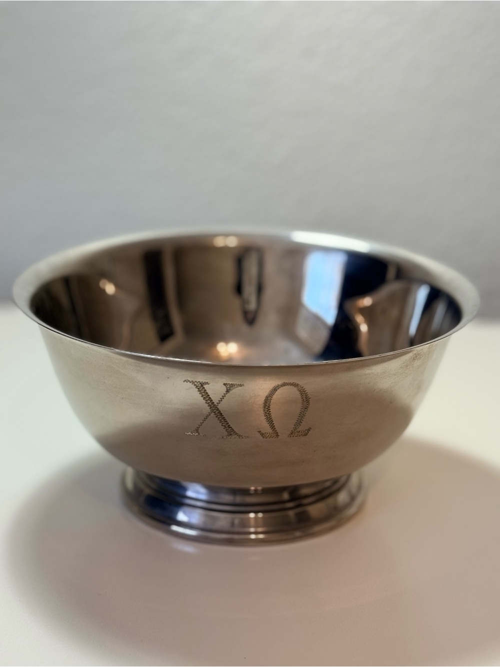 Chi Omega Silver Plated on Brass Decorative Bowl with Engraved Chi Omega Letters